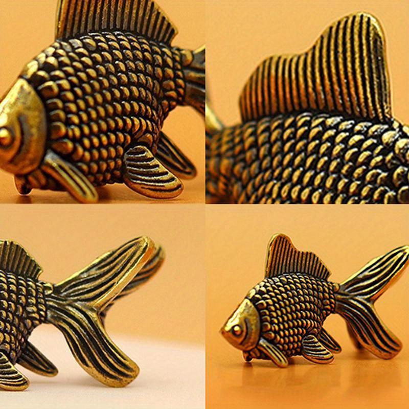 Goldfish Figurines Retro Brass Lucky Animal Statue Ornament Home Decor Desk Decoration Creative Crafts Cute Gifts