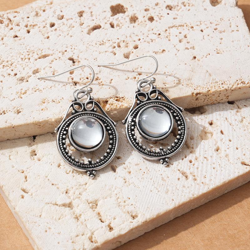 Bohemian Retro Hollow Moonstone Water Drop Dangle Earrings for Women