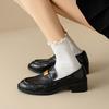 Spot Lightning Hair~ Gold Buckle Round Head Heightening Loafers 2025 Spring and Summer Retro Sheepskin Thick Heel Single Shoes Main Push