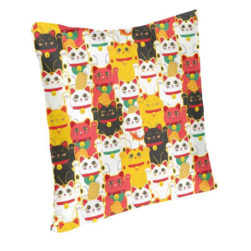 Luxury Maneki Neko Waving Sofa Cushion Cover Soft Lucky Cat Japanese Charms Throw Pillow Case Home Decorative Pillowcase