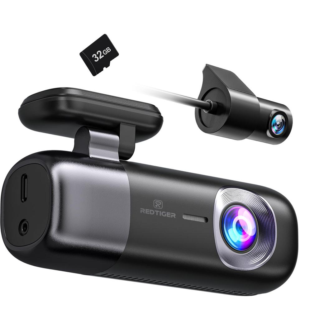 REDTIGER F9 4K + 1080P Dual Dash Cam (Wi-Fi, GPS, 170° Wide Angle, Night Vision, 32GB Card)