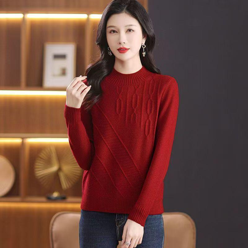 Autumn and Winter Women's High Collar Sweater Knitted Top Fashionable Style Loose Knitted Sweater