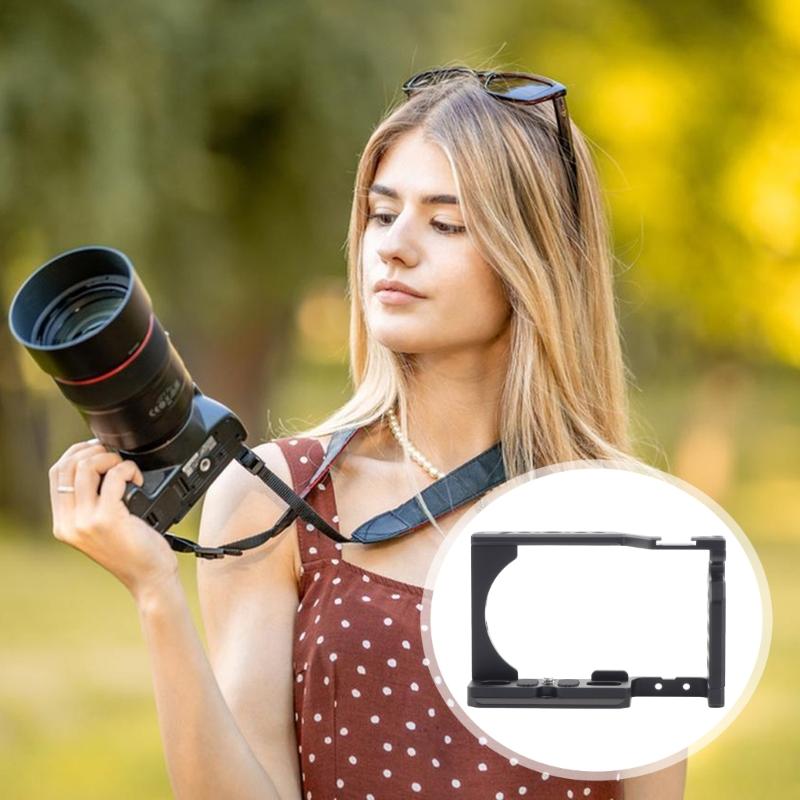 Vloggings Rig Stabilizers Camera Cage for ZVE10, Metal Camera Cage with Handgrip and Quick Mount Plate Easy Grips