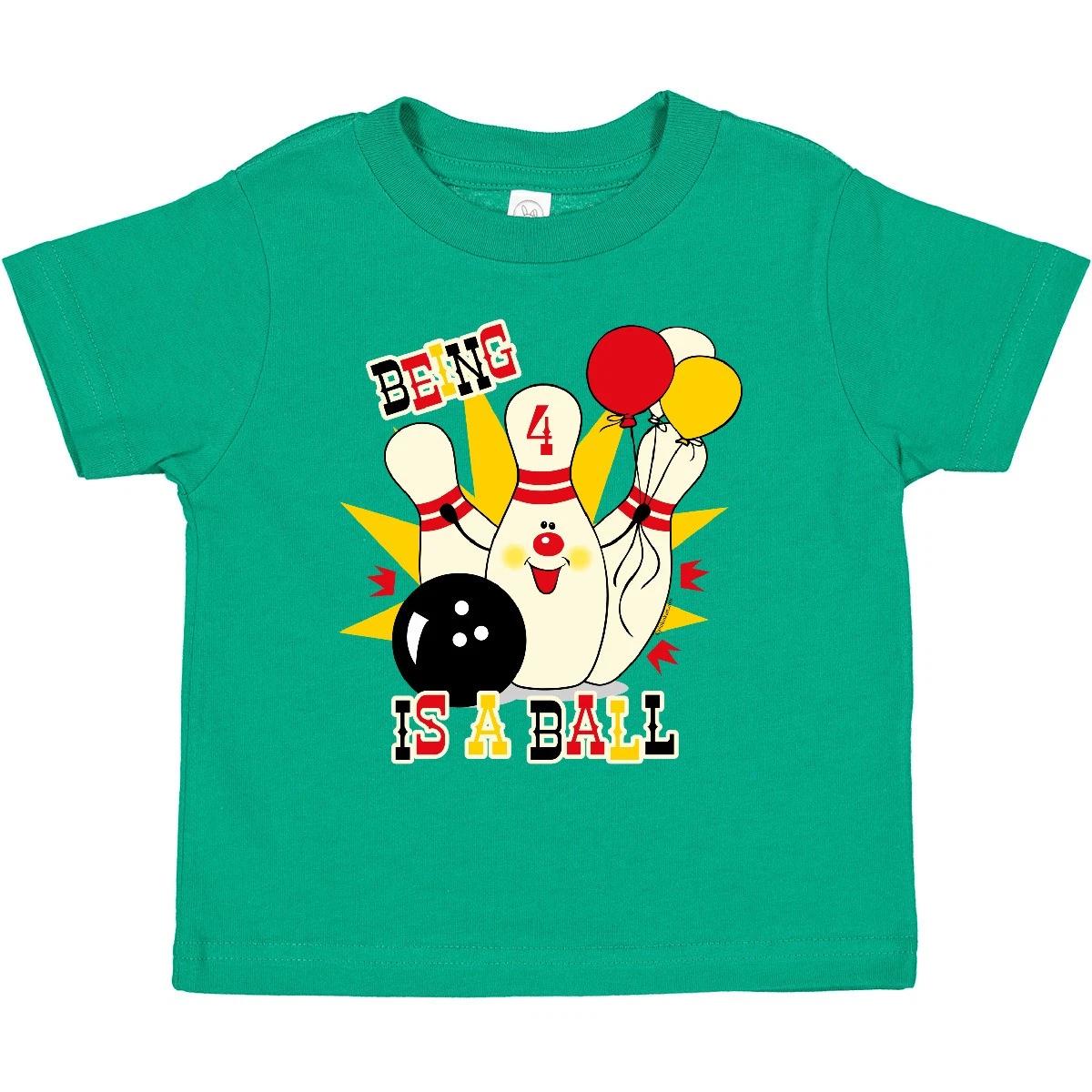 Inktastic Cute Bowling Pin 4th Birthday Toddler kids boys T-Shirt Ball Balloon Strike Kid 100