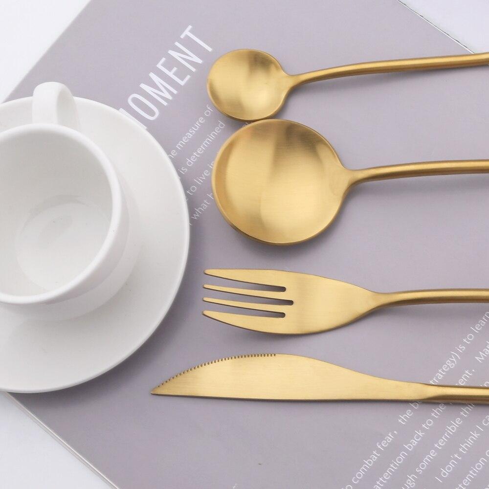 16Pcs/Set Matte Black Tableware Set 304 Stainless Steel Cutlery Knife Fork Spoon Dinner Set Brunch Dinnerware Kitchen Flatware
