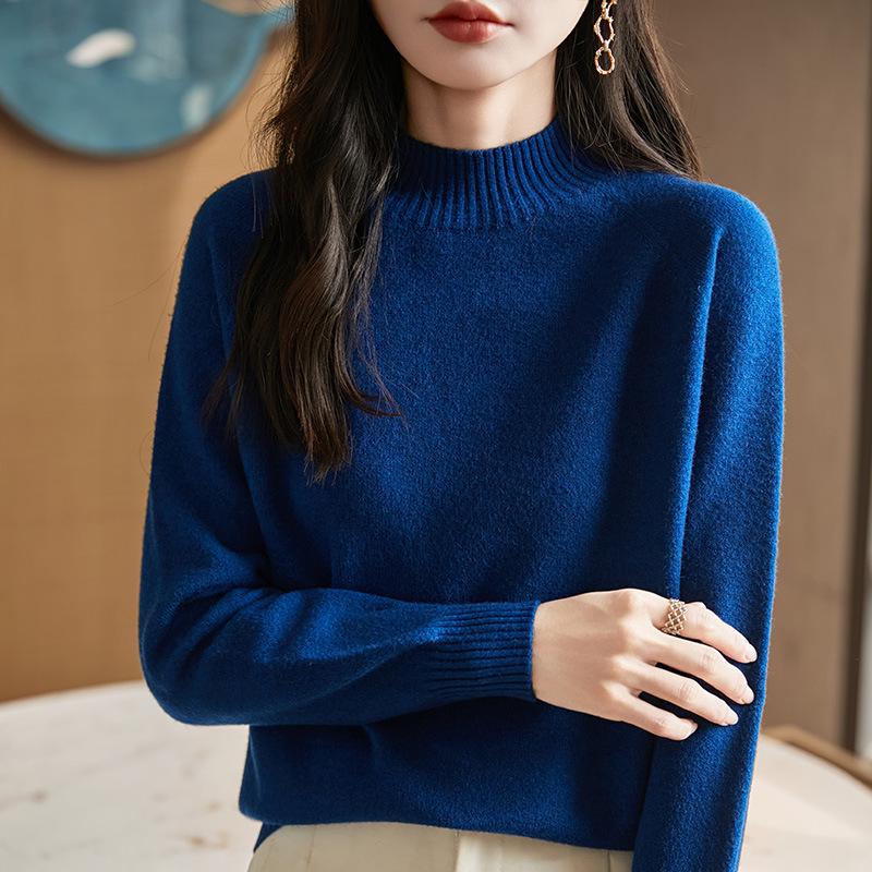 Women's Extra Thick Seamless Knitted Sweater - One-Piece, Half-High Neck, Long Sleeve, Loose Fit, Slimming Base Layer, 2025 Design