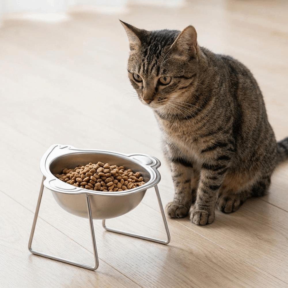 Stainless Steel Elevated Pet Bowl 15 Degree Inclined Pet Feeder Container  Wet Dry Food