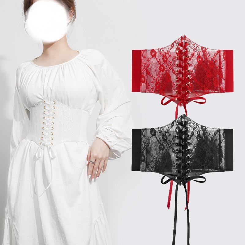 Wide Version Lace Waist Seal, Women's Versatile Dress Top Decorative Belt, Telescopic Elastic Belt