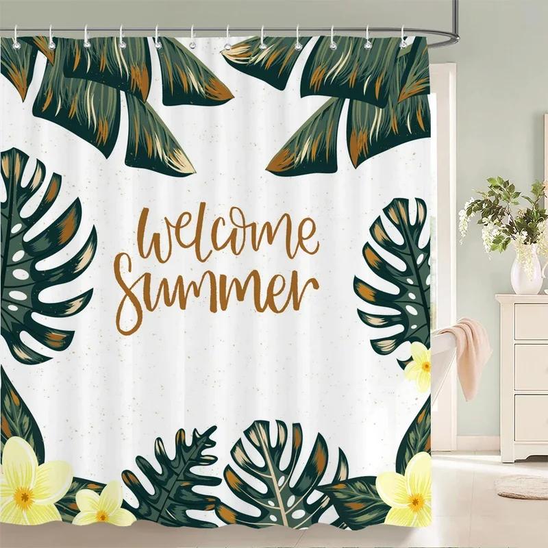 Palm Trees Leaves Shower Curtain Bathroom Waterproof Polyester Shower Curtain Printing Curtains For Bathroom Shower With Hook@0