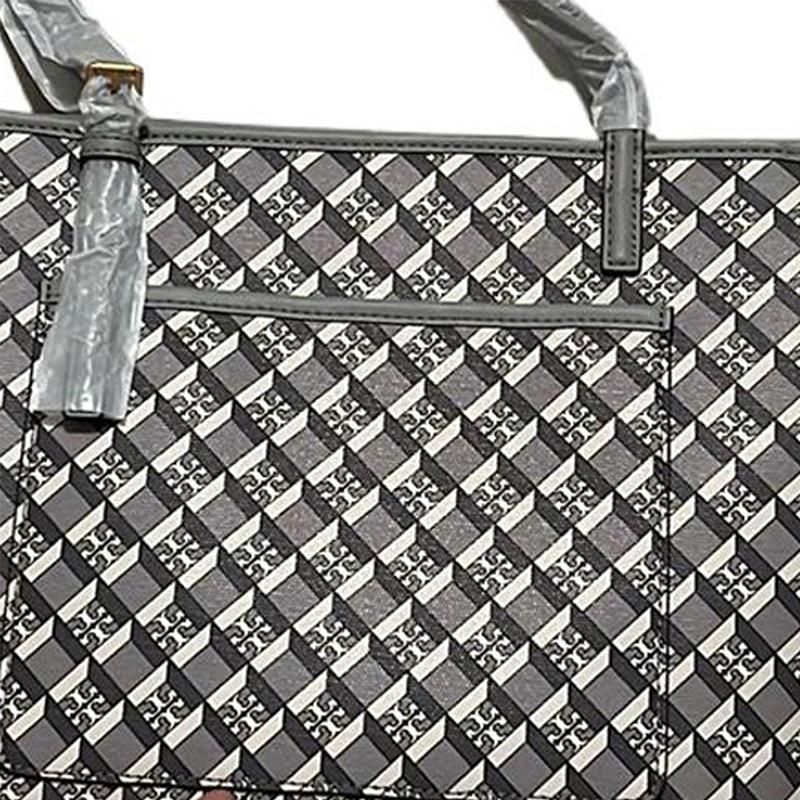 Tory Burch Minimalist Fashion Commuter Graphic Print Metal Logo Tote Bag Women Tote Bags Gray 143703-061