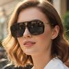 SO&EI Retro Rivets Double Bridges Square Sunglasses Women Gradient UV400 Fashion Men Outdoor Leopard Sun Glasses