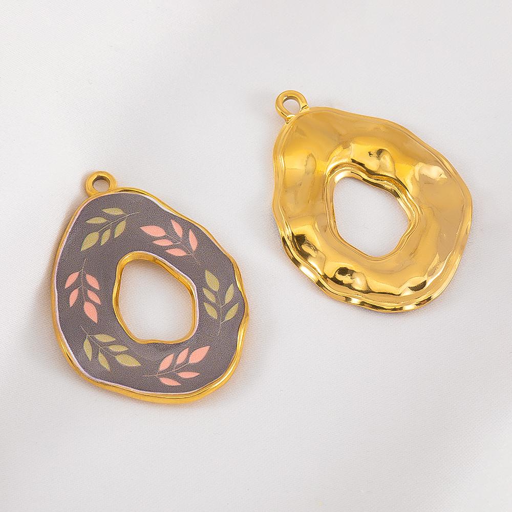 2pcs Stainless Steel Pendants Gold Plated Multicolor Flower Pattern Natural Scenery Printed Charm for DY Necklace Jewelry Making