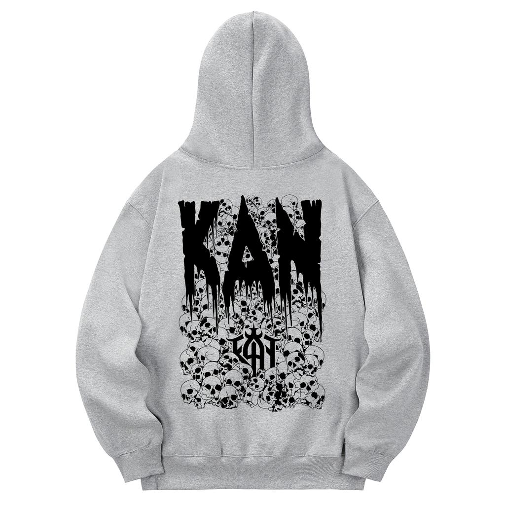 Khg0093 Dark Skull Fleece-Lined Hoodie - Gray