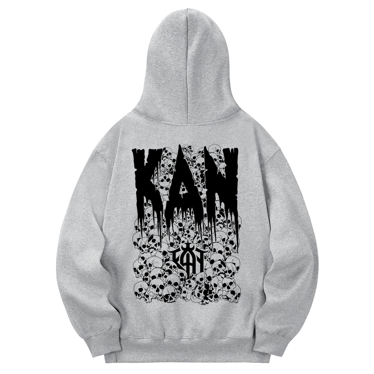 Khan 6312 Khg0093 Dark Skull Fleece-Lined Hoodie - Gray L