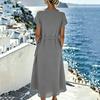 Women's Casual V Neck Loose Fit Short Sleeve Midi Dress Wrap Style Side Tie Waist Lightweight Summer Dress