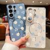 Magnetic For Magsafe Case For Samsung Galaxy S26 Ultra S25 Edge S24 Plus S23 FE S22 A54 A55 A56 5G Blue Flowers Pattern Matte Cover