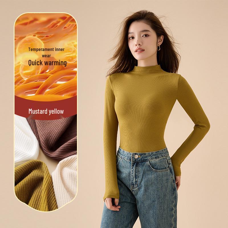 

Женская высококачественная белая трикотажная рубашка с полуводолазкой - осень/зима, топ со средней горловиной 2XL (65-70 kg)