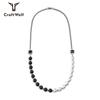 Black and White Yin Yang Freshwater Pearl and Black Gemstone Titanium Steel Necklace