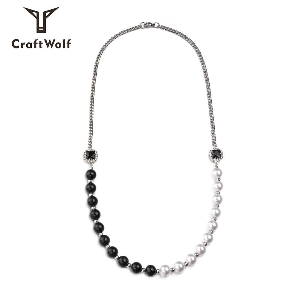 

Black and White Yin Yang Freshwater Pearl and Black Gemstone Titanium Steel Necklace
