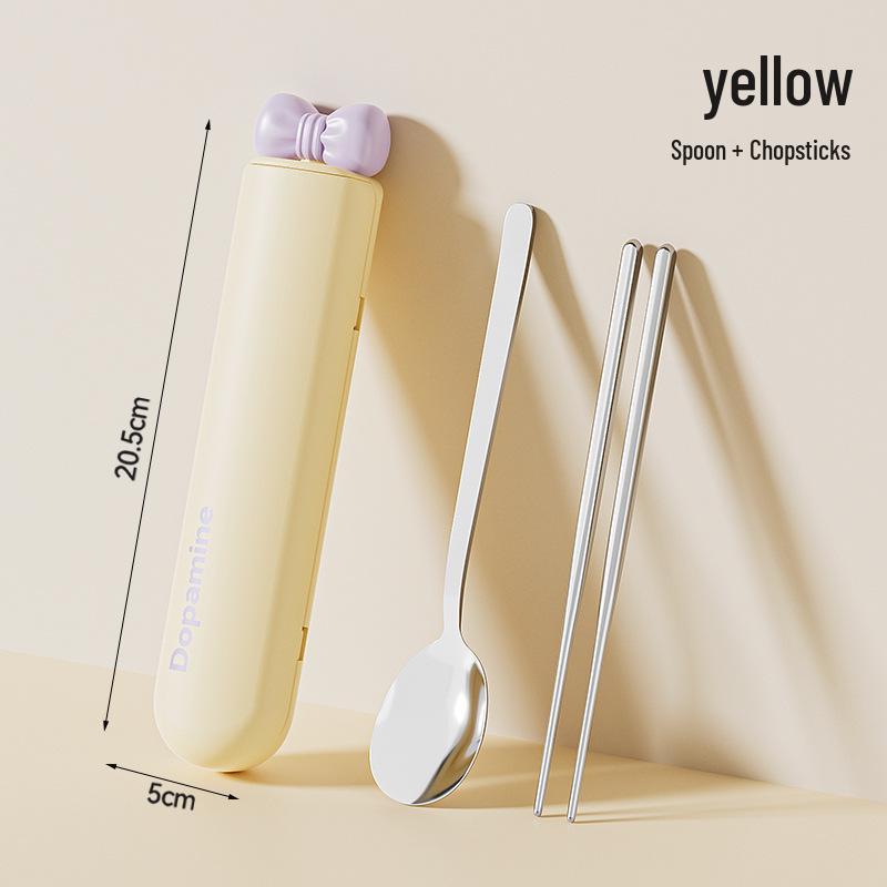 304 Stainless Steel Travel Cutlery Set: Portable Chopsticks & Spoon for Students and Office Workers, Dopamine Design, 3-Piece Set