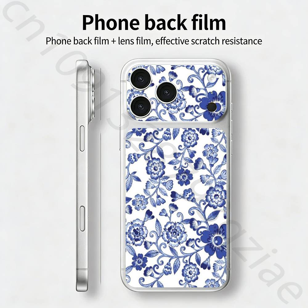 Blue and White Porcelain For iPhone 17 pro Max /17 pro Full Cover Decal Skin Wrap 3D Colorful Rear Protective Sticker Film