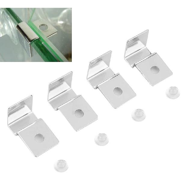 4Pcs Pssopp Aquarium Cover Bracket, Fish Glass Cover Clip Stainless Steel Aquarium Glass Covers Support Bracket Holders Universal Lid Clips for