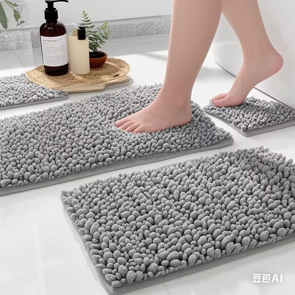 Absorbujący dywanik łazienkowy Szary Chenille Krótki Plusz Dywanik kuchenny Mata podłogowa do łazienki Miękki Absorbujący Mata pod prysznic Szybkoschnący Dywan