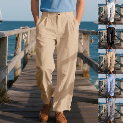 Men's High Waist Loose Fit Casual Pants Solid Khaki Color