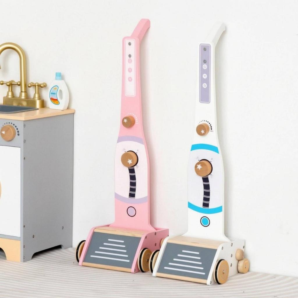 Wooden Vacuum Cleaner Toy Pretend Play Upright Decorative Panel Kids