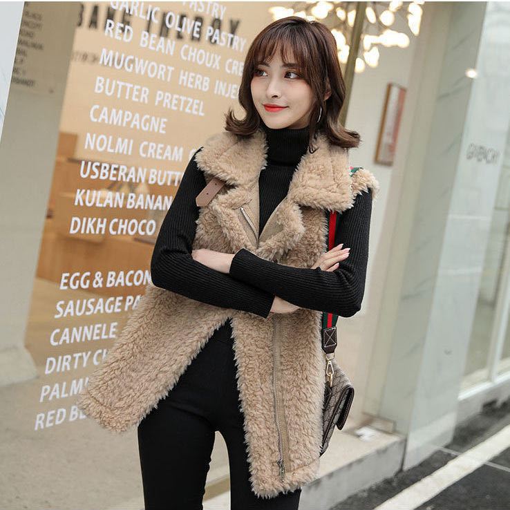 Lamb wool vest women's autumn and winter new Korean version loose thickened fur integrated vest vest vest jacket