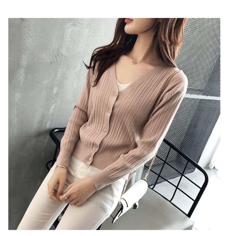 Knitted Cardigan Women's Thin Loose and Lazy Summer and Autumn Outer Wear Long Sleeved V-neck Sweater