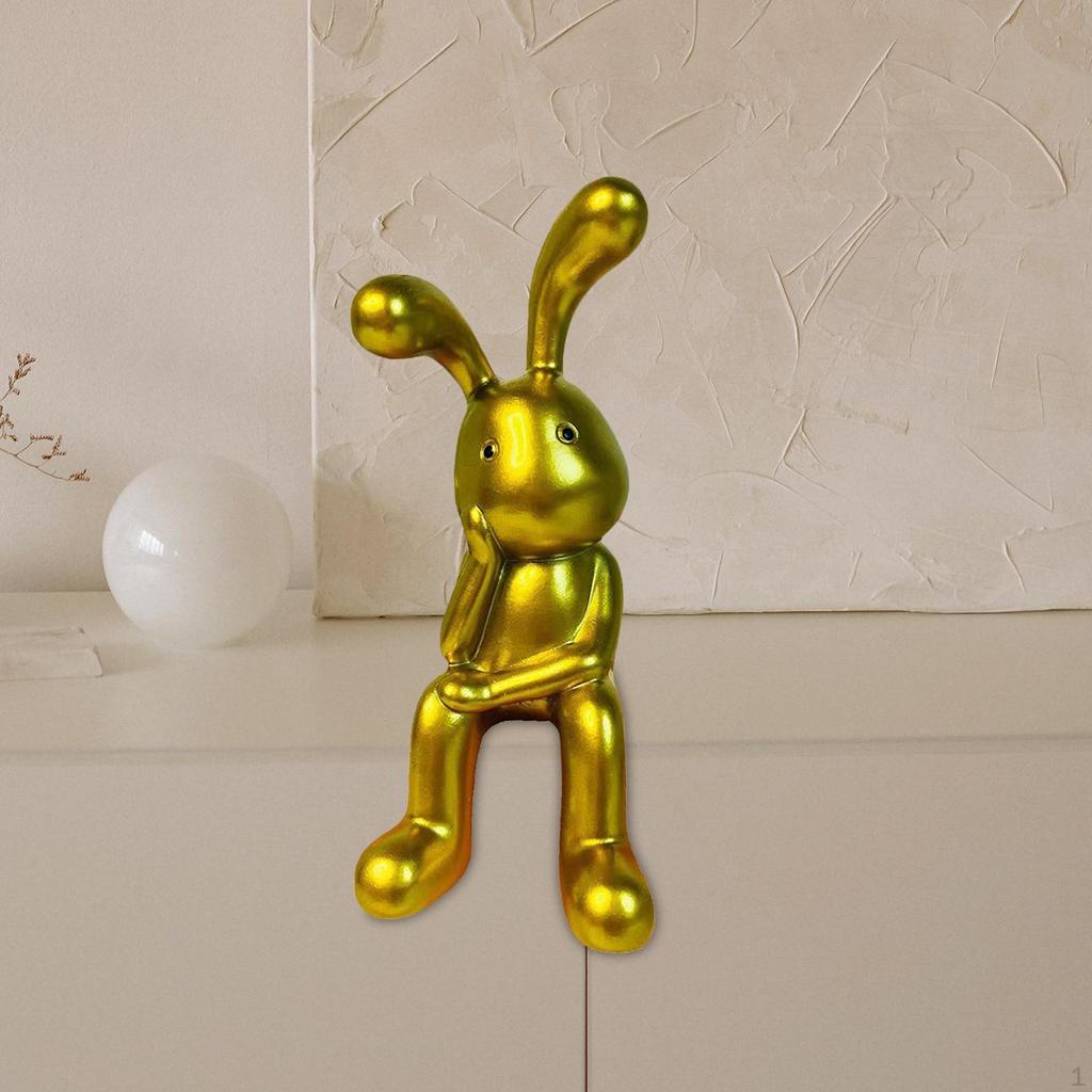 Statue Bookshelf Sculpture Artwork Animal Figures Resin Bunny Figurine Ornament for Home Shelf Desk