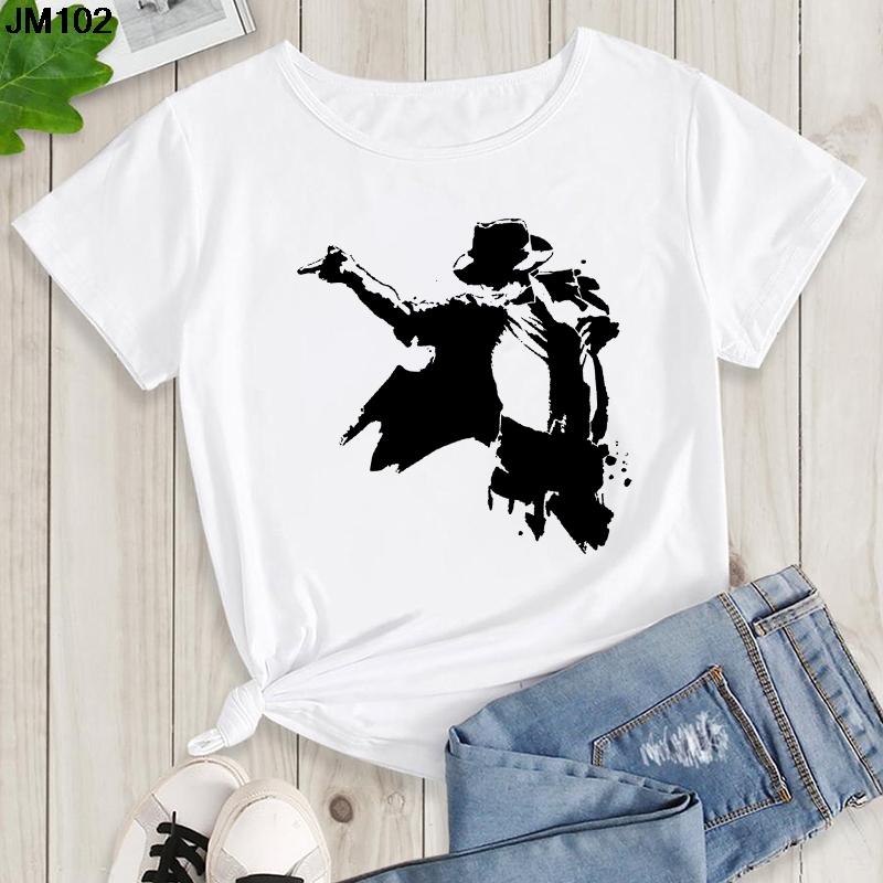 

2026 Summer Michael Jacksons Pop King Pattern Womens TShirt Harikuku Casual ShortSleeved White Shirt S
