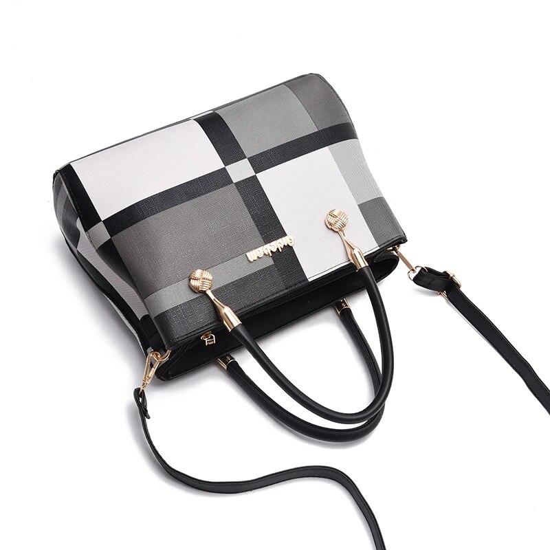 Classic Checkered Pattern Shoulder Bag  Elegant Textured Bag  Large Capacity  Block Color