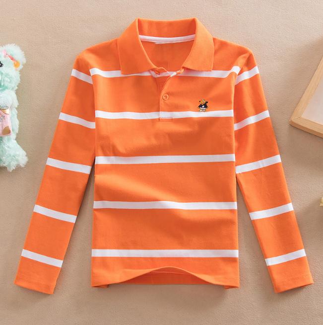 Children's Long Sleeve Shirts Spring Autumn Children's Wear Middle and Large Children's T-shirt Cotton Stripe Polo Shirt