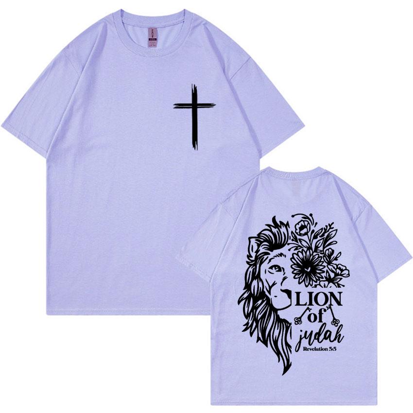 Jesus Lion of Judah Print T-shirt for Men Women Aesthetic Christian Clothing T Shirts Fashion Oversized 100% Cotton T Shirt Tops