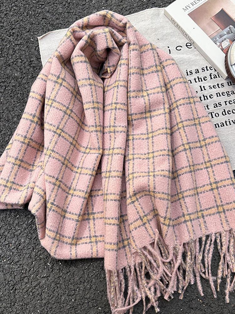 Autumn Winter Women Imitation Cashmere Knitted Scarf Lady Men Casual Plaid Tassel Soft Scarve Wrap Shawl Femme Male Unisex New