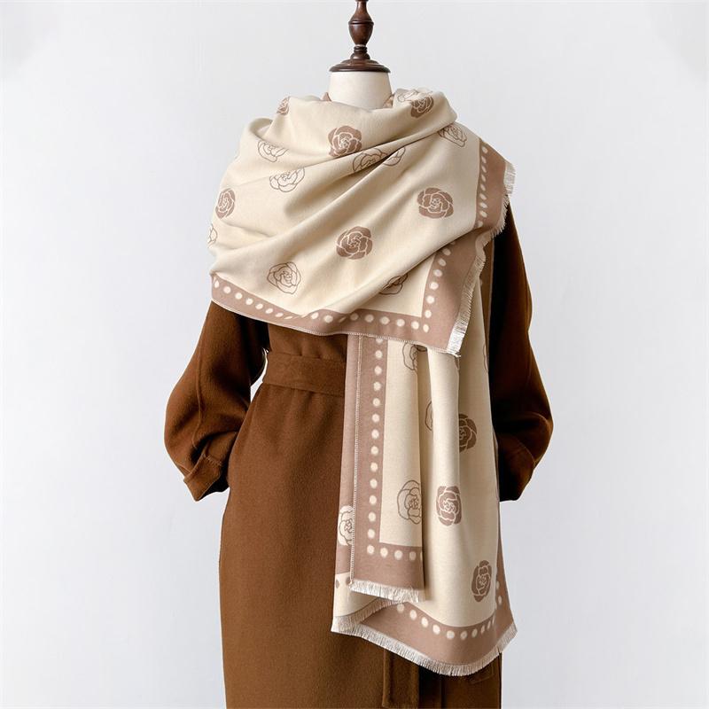 Luxury Women Cashmere Winter Scarf Stripe Print Female Foulard Pashmina Large Double-sided Thick Warm Shawl Blanket Wraps