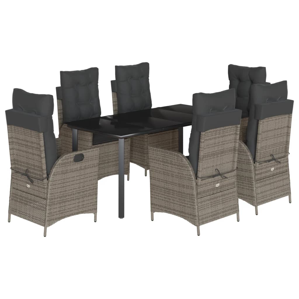 Vidaxl 7-Cz. Gartenmöbel-Set mit Kissen, Grau, PE-Rattan