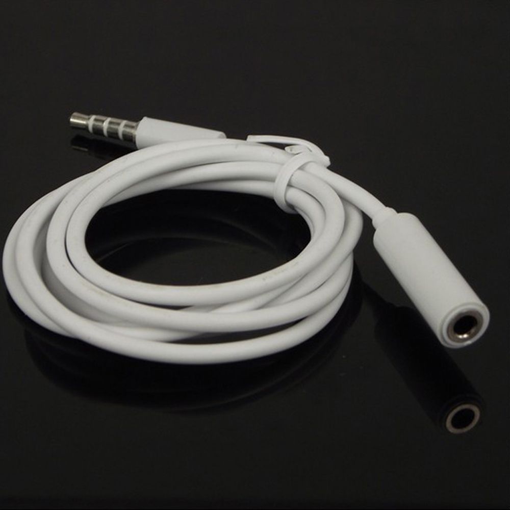

4Pole Cord M/F Plug White Male To Female Headphone Durable Audio Extension Cable Adapter Stereo