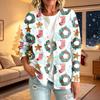 Women's Casual Christmas Print Button Jacket, Outerwear for Holiday Parties and Daily Wear
