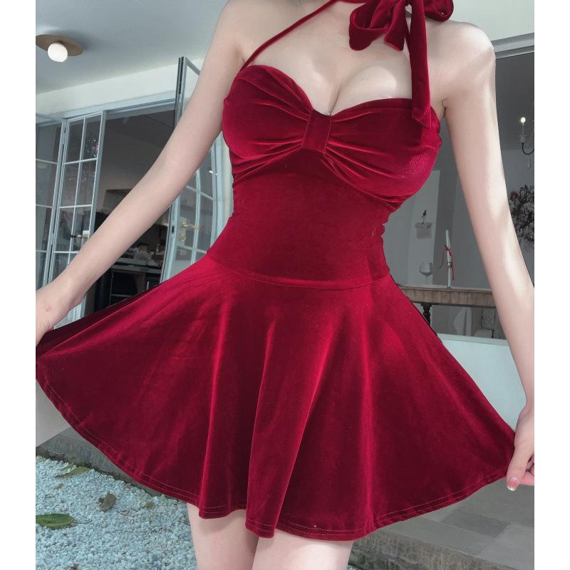 Элегантный вельветовый топ-камзол с halter-neck: Сексуальное Формальное Мини-Платье для Ночного Клуба Small красный