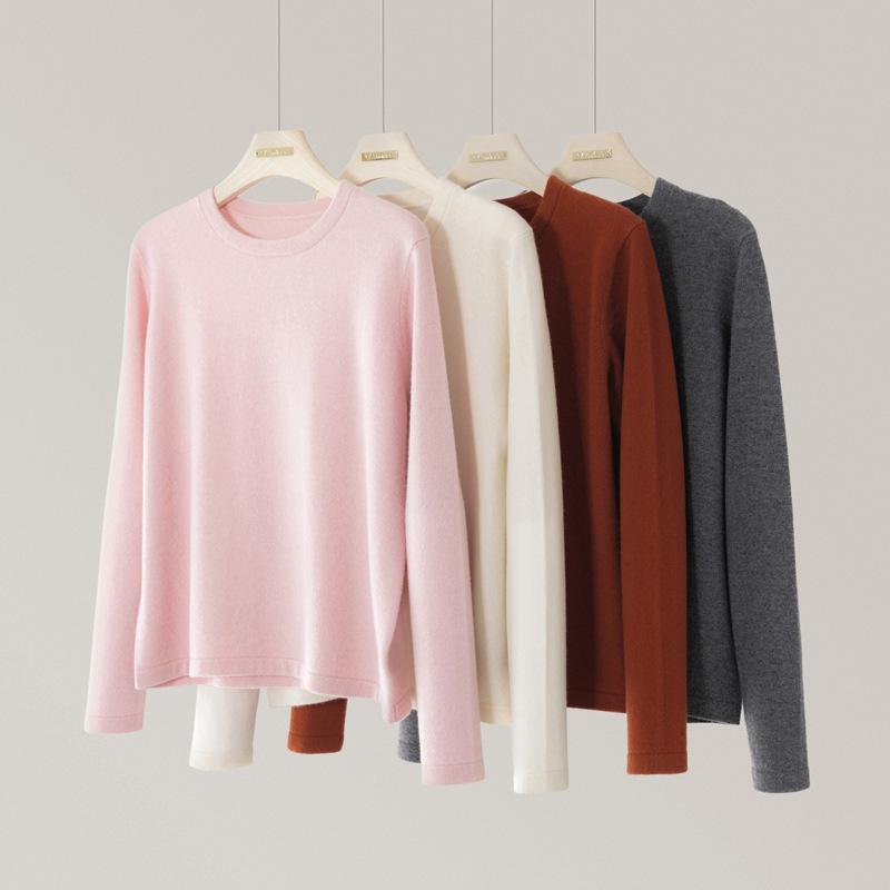 Women's 100% Pure Cashmere Loose Fit Round Neck Sweater - Simple, Versatile, Solid Color Fashion.