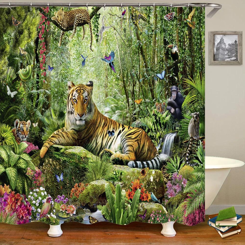 Animals Pattern Bath Curtain Waterproof Shower Curtains Polyester Wolf Lion Bath Screen Print Curtain for Bathroom Home Decor