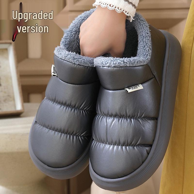 EVA Non-Slip Waterproof Plush High-Top Cotton Slippers for Men & Women - Thick Sole, Heel-Covered Design for Winter, Indoor/Outdoor Use