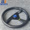 Blue Yellow Stitching Italy Style V1 Steering Wheel Real Leather 14inch 350mm Flat Italy Back Engraving Racing Street Sport