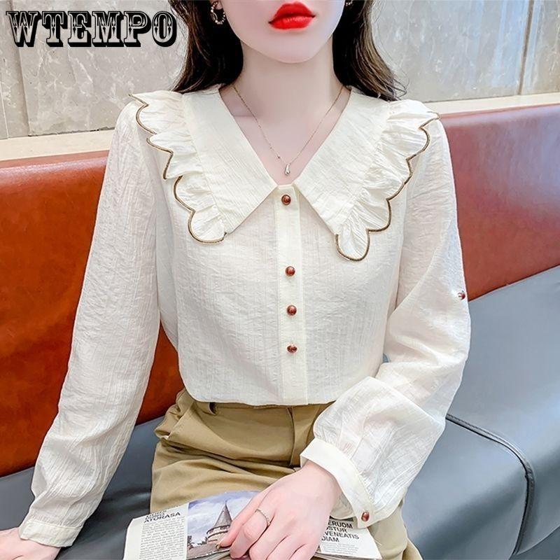 Spring and Autumn Doll Neck Shirt for Women Short Sleeves Shirt Temperament Loose Top