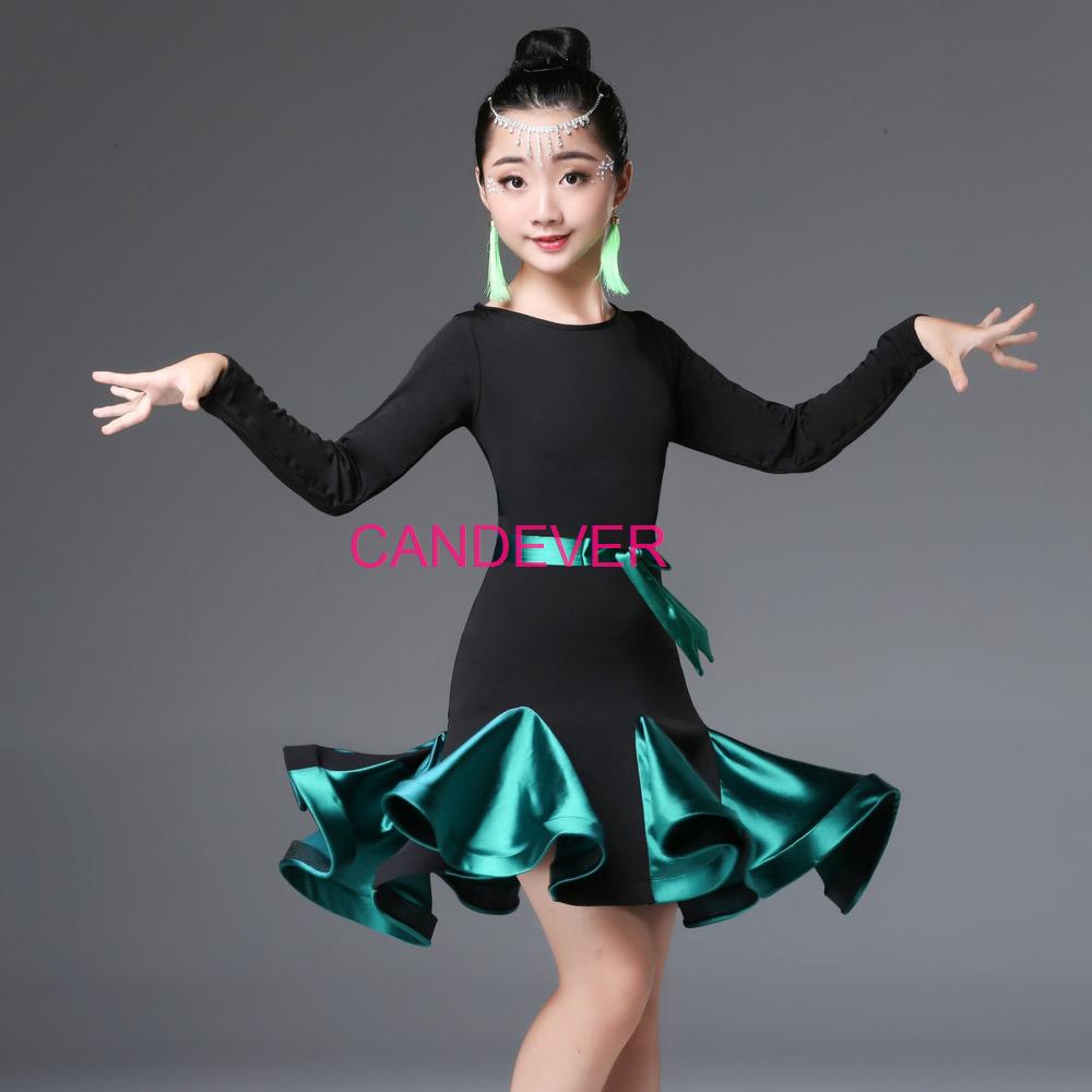 

Платье для бальных танцев латиноамериканской программы с оборками в виде цветов для девочек, соревновательное, детское, сальса, танго, ча-ча, для выступлений и практики, юбка 140