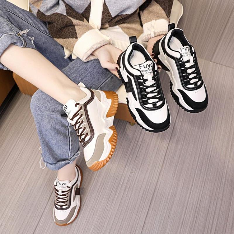 Women New Fashion Chunky Sneakers Women Autumn New Lace Up Casual Platform Sports Shoes Female Goth High Heels Sneakers