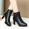 7cm 9cm Comfortable Fashion Soft Leather Boots Women's Winter Cotton Fur Shoes 2025 Block High Heels Ankle Boots for Office Mom